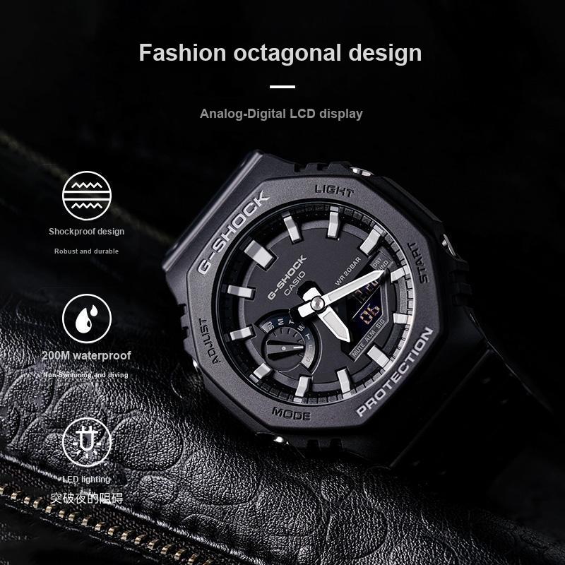 Casio Водонепроницаемые ударопрочные спортивные кварцевые часы с ремешком из смолы Мужские часы Черные GA-2100-1APR
