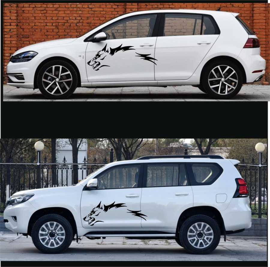 2 шт. Черные наклейки на боковую дверь кузова автомобиля, Виниловые наклейки с тотемом бегущего волка, Универсальные
