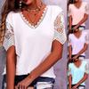 Women's with Lace Hollow Out Lace Splicing Loose V-neck Short Sleeved T-shirt