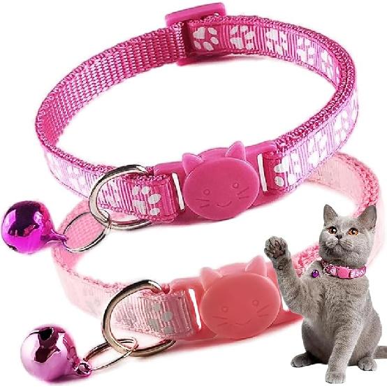 Pink Breakaway Cat Collar with Bells, 2 Pack Break Away Kitten Collar with Bells, Female Cat Collar for Girl Cats Kitty