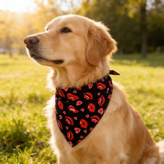 Valentine's Day Dog Bandana Dog Heart Prints Cute Triangular Bib with Love Pet Scarf for Small