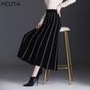 Women's Autumn Winter Midi Knitted Skirt Female Skirt High Waist Thicken Solid Slim Mid-length A-line Pleated Skirt