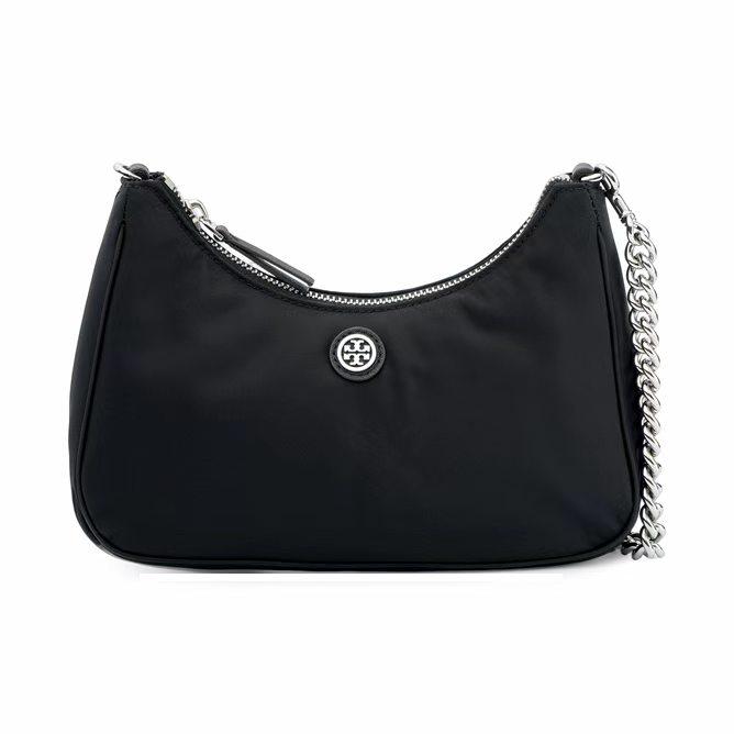 Tory Burch Virginia Logo Zip Closure Recycled Nylon Crossbody Shoulder Bag Women Bags Black 153243-001