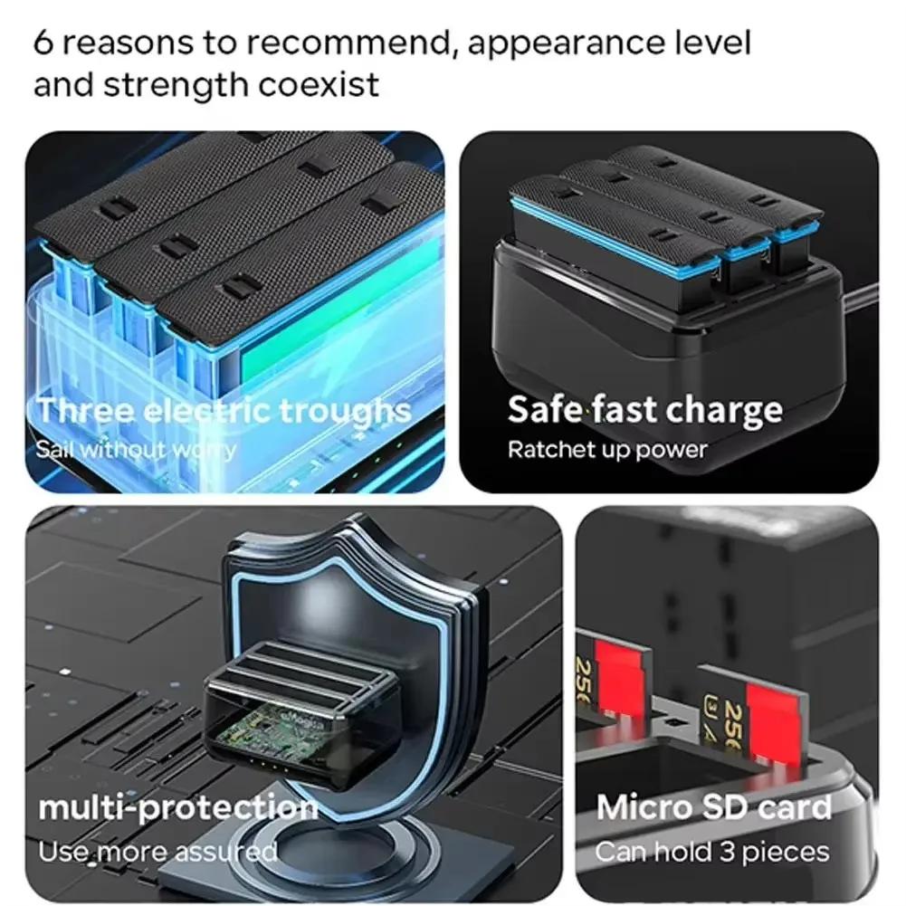 Для Insta 360 X4 2500mAh литий-ионный аккумулятор, зарядное устройство Amagisn на 3 слота, зарядное устройство для Insta360 X4, аксессуары