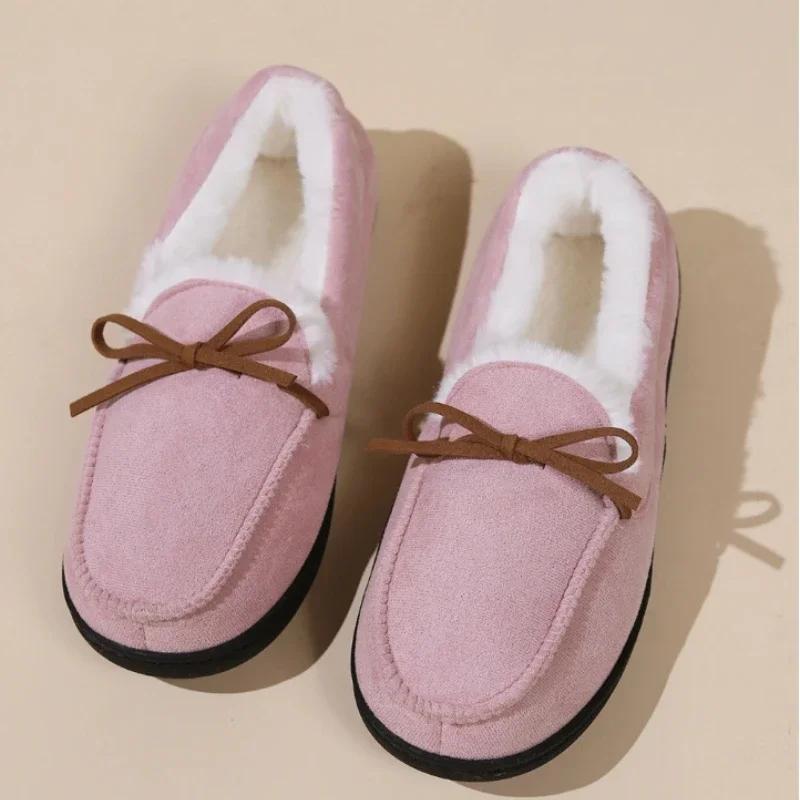 Женские туфли на плоской подошве, повседневные теплые хлопковые туфли 2025 года, зимняя домашняя обувь без застежек, мягкая женская обувь на плоской подошве с хлопковой подкладкой