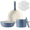 CAROTE Frying Pan Set of 10 Pieces Pot Set Compatible with IH and Gas Fires PFOA PFOS Free Removable Handle Marble Coat Easy To Wash Luxurious Knobs