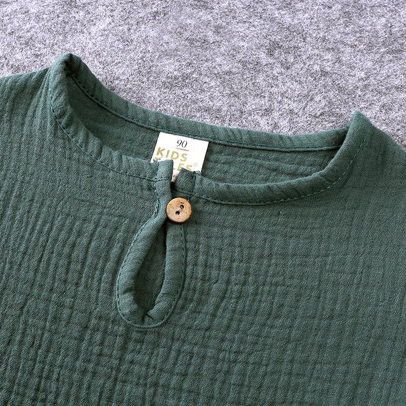 Летний новый детский комплект из двух предметов: однотонный топ с короткими рукавами из хлопка и льна и шорты