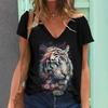 Футболки с 3D принтом животного, тигра и леопарда, женские повседневные модные уличные футболки с короткими рукавами и v-образным вырезом, футболки в стиле Харадзюку, топы, одежда