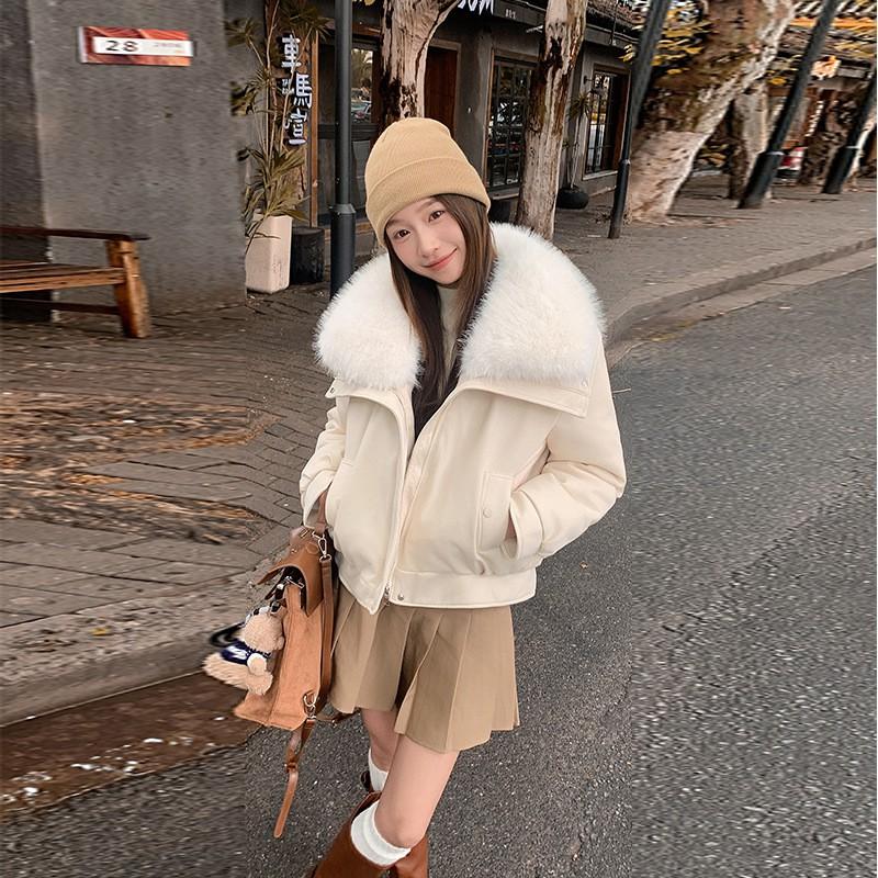 Womens Short Puffer Coat With Oversized Faux Fur Collar Warm Winter Jacket Petite Women Stylish Chic Outerwear In Black