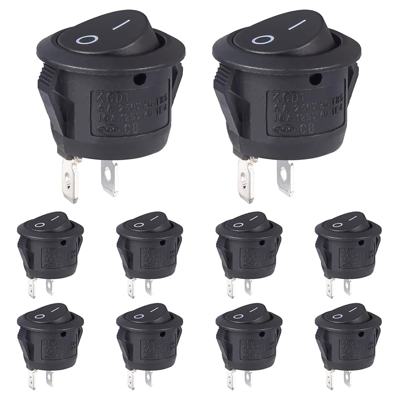 Round Rocker Switch Red Light Illuminated On Off 3 Pin 2 Position Mini Rocker Switch 125V 10A 250V 6A KCD1 Small Circle Toggle Switches For RV Car