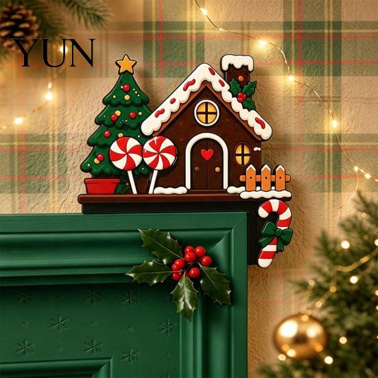 Wooden Holiday Door Frame Sign Christmas Topper Stickers, Seasonal Decoration, L-shaped Corner Tree Decor for Home Decor, Festive Wall Art Ornament