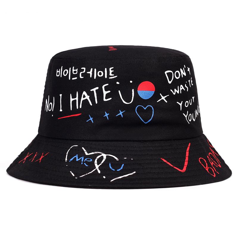 Alphabet Graffiti Print Fisherman Hat Fashion Outdoor Sunshade Fishing Hat Casual Cotton Bucket Hat