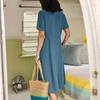 Fashion V Neck Short Sleeve Summer Women Shirt Dress Solid Color Loose Elegant High Waist Casual A-line Dresses Female Simple Office Pockets Clothing