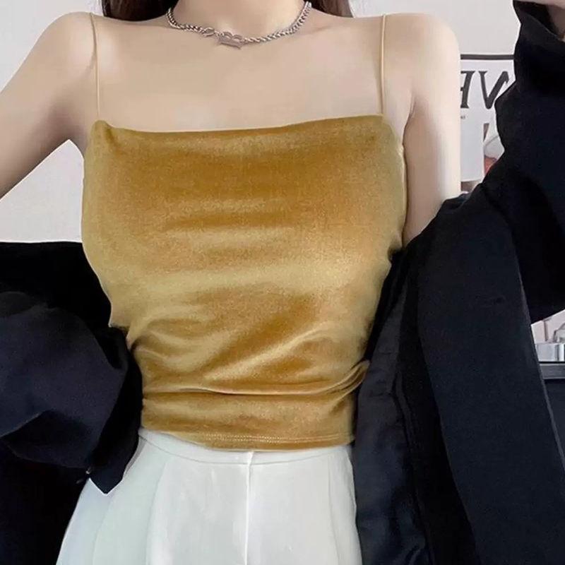 Бархатный топ-майка Высококачественное нижнее белье Нет необходимости носить нагрудник Бандо Вырез лодочкой Без рукавов На тонких бретельках Бархатный Сексуальный