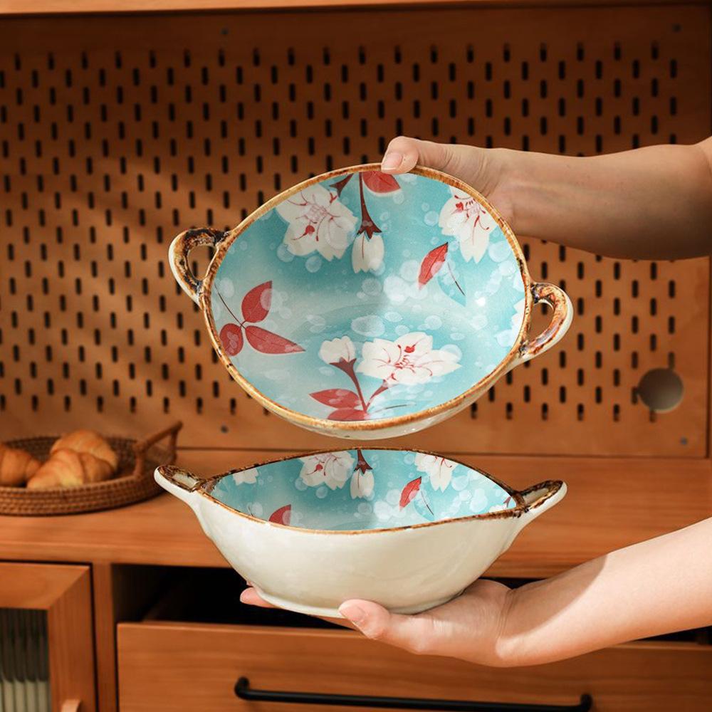 Double-ear Soup Bowl Japanese Bowl Household Retro Noodle Bowl Ramen Ceramic Large Soup Basin Tableware