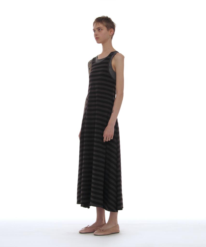 Partimento Woman Pwc Overlay Sleeveless Maxi Dress_Black Stripe