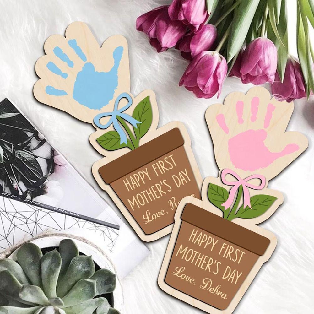 Ornament Mother's Day Plaque Decoration Flower Table Decor DIY Handprint Sign Shower Gift
