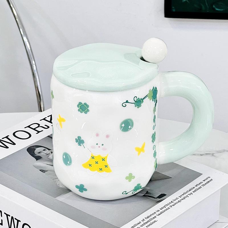 Вишневые цветы свежие цветы крышка чашка ложка керамическая чашка бытовая кружка большой емкости пасторальная чашка фэн-шуй