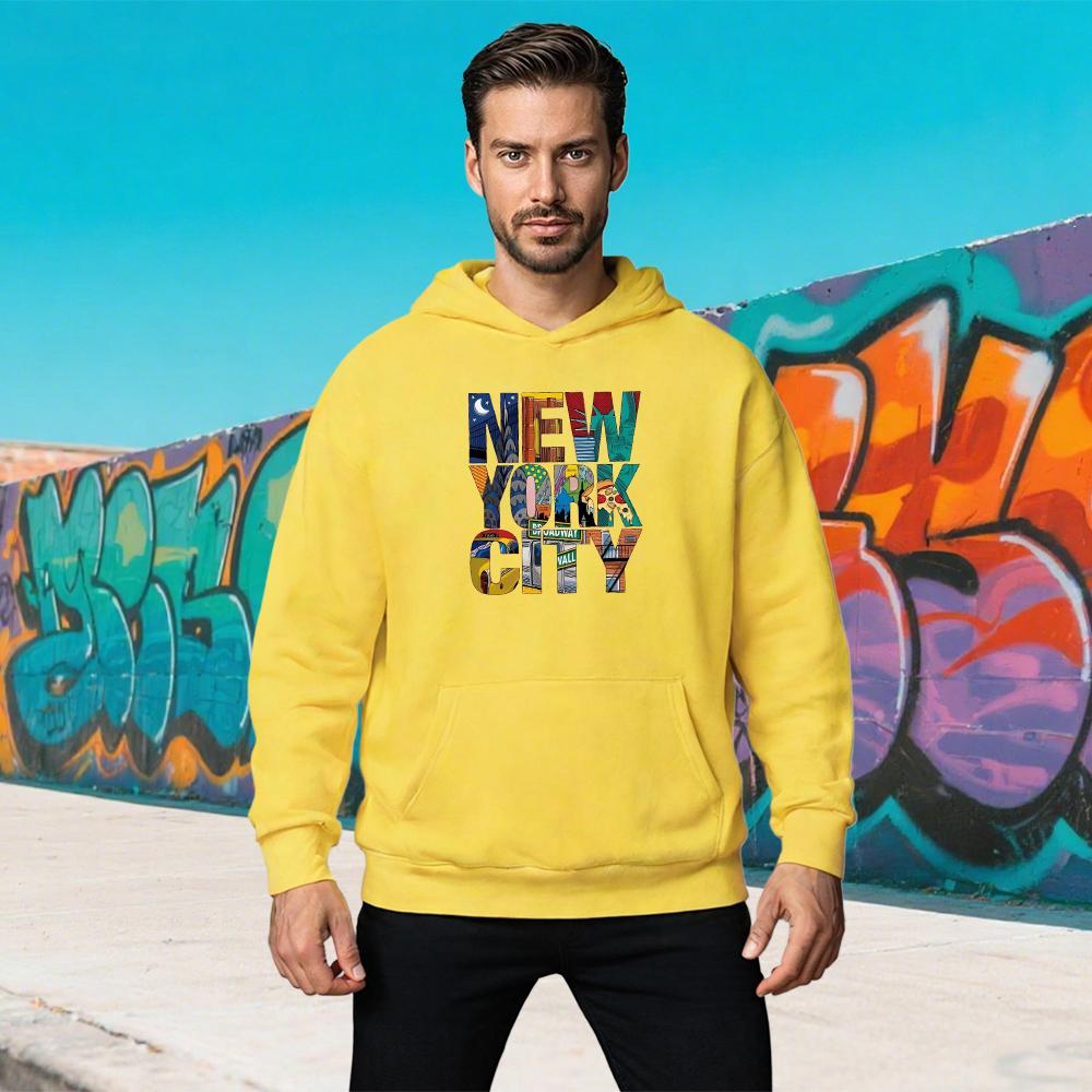 Autumn Winter Men Comfortable Casual Pullover Loose Hoodies NEW YORK CITY Printed Sports Round Neck Long Sleeved Sweatshirt Tops