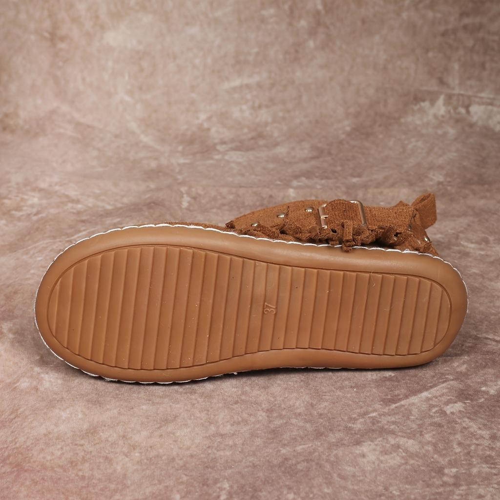 Женские ботинки в западном стиле с дизайном бордюра Су, на плоском каблуке, на молнии с одной стороны, повседневные и удобные для любого сезона, ботильоны с кисточками | Дизайн с тонкой строчкой