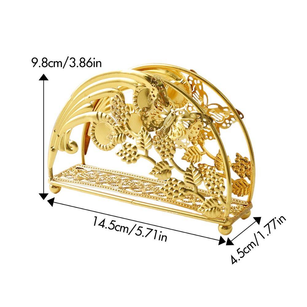 Flowers&Leaves Metal Napkin Holders Hollowed-out Design Space-Saving Tissue Storage Rack No-slip Stable Desktop Paper Organizer