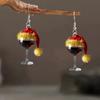 Christmas Hat Wine Glass Acrylic Earrings Festive Atmosphere Red Wine Glass Christmas Earrings