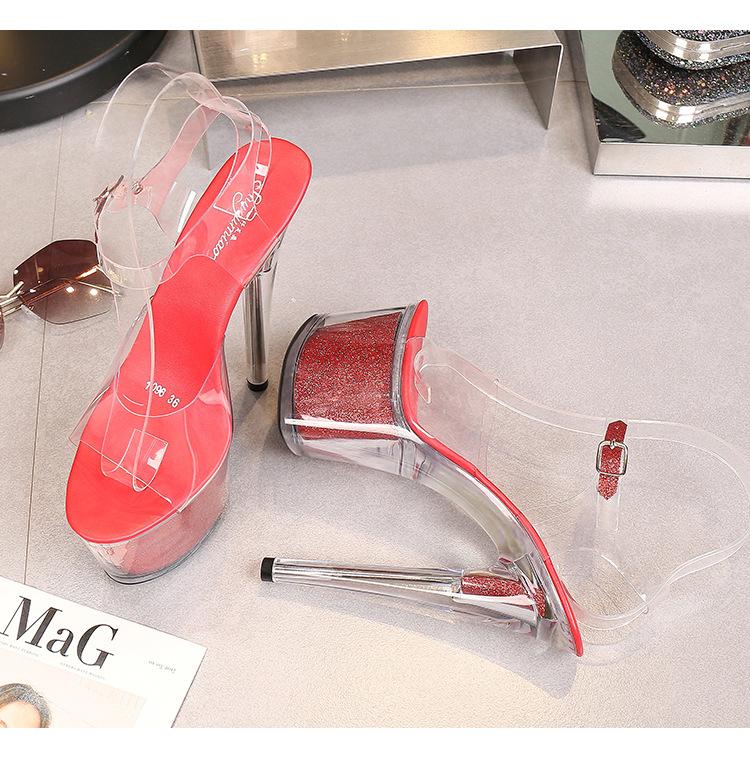 Женские сандалии на очень высоком каблуке для ночного клуба, шлепанцы, босоножки на платформе, прозрачные каблуки для серии 181, каблук 17 см, платформа 7 см, LFD