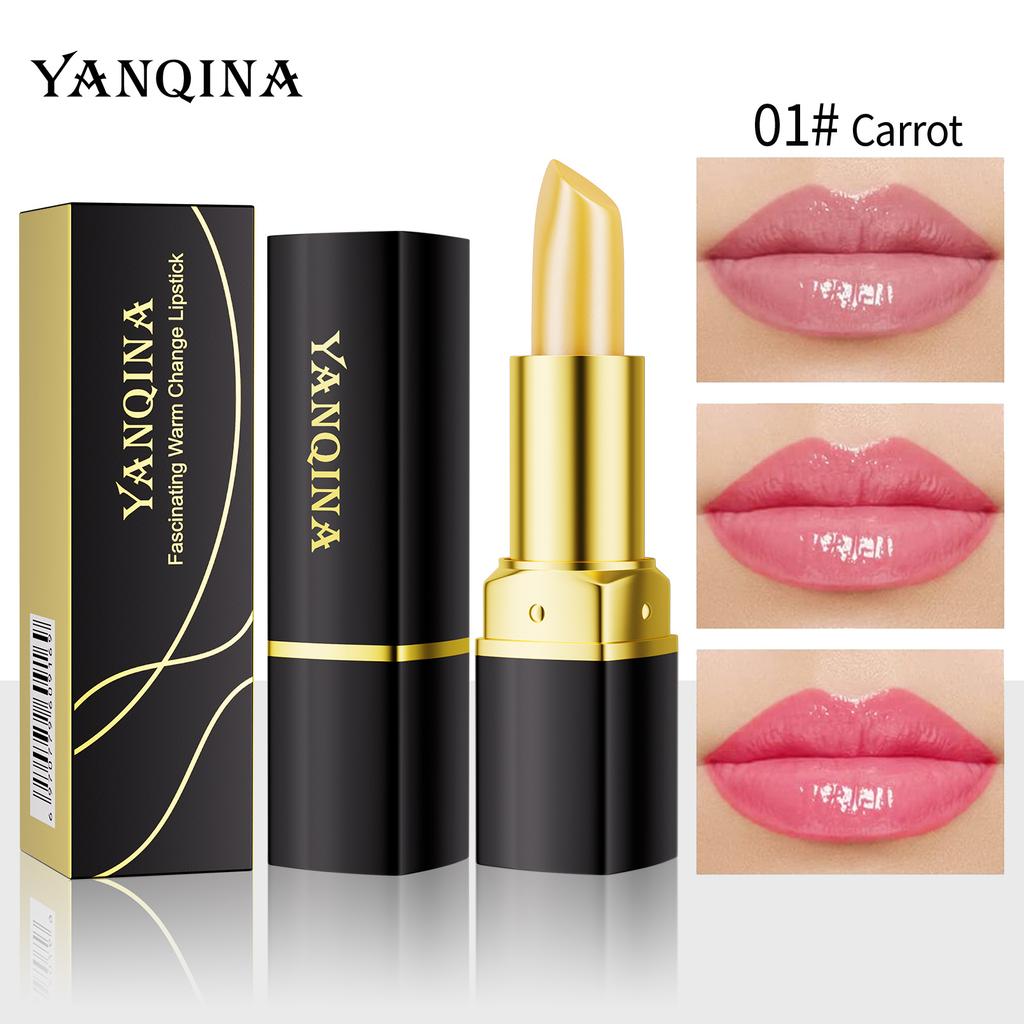 YANQINA Температура, Каротиновая помада для обесцвечивания губной помады Красная женская увлажняющая, увлажняющая и увлажняющая
