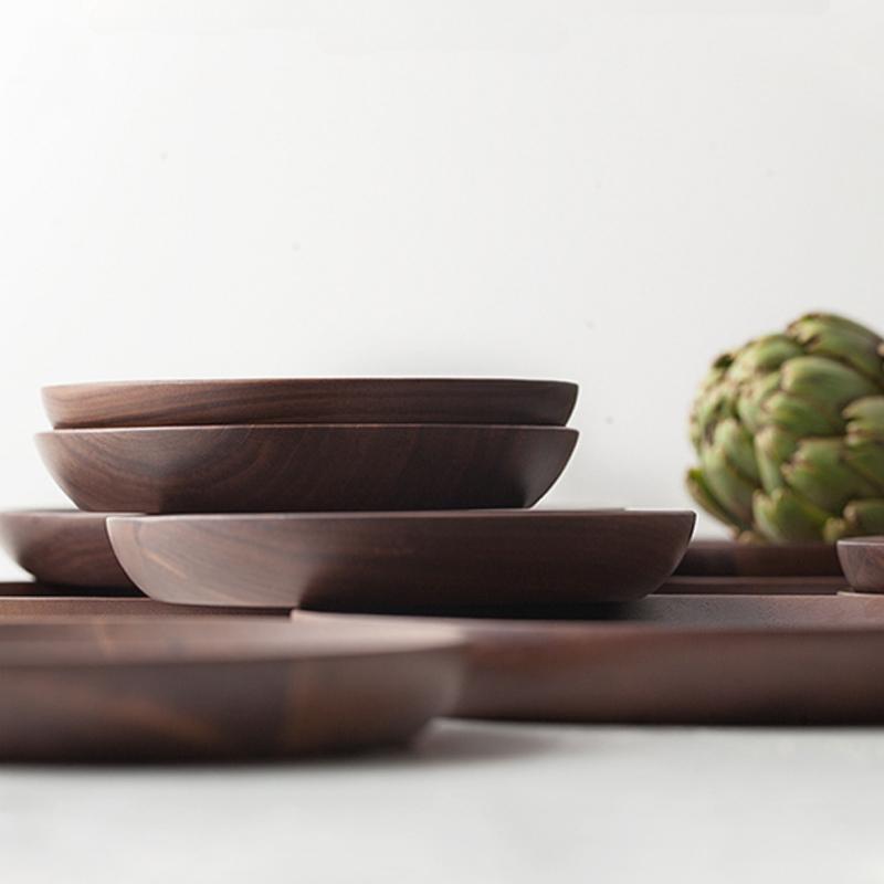 1 шт. Тарелка из массива черного ореха, поднос для завтрака, для домашнего использования, европейский стиль, западная кухня, дим-сам, деревянная тарелка, деревянный поднос для чая, без склейки
