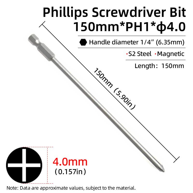 1PC Phillips Screwdriver Bits Cross Head Magnetic Screwdrivers PH00 PH1 PH2 S2 Alloy Steel Hex Shank Hand Tools 50/75/100/150mm