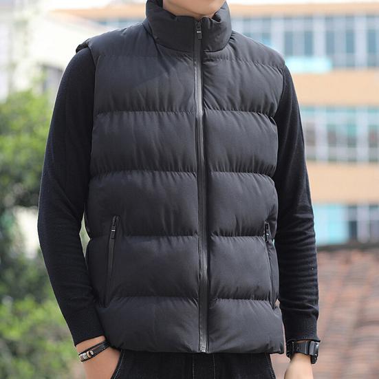 Men Waistcoat Stand Collar Sleeveless Zippered Pockets Solid Color Vest Coat Thickened Warm Windproof Vest Outwear