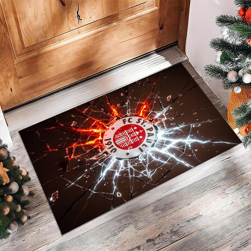 FC St. Pauli Football Print Crystal Velvet Rug, Comfortable Water Absorbent Non Slip Indoor Floor Carpet