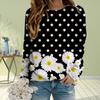 Fall Autumn Women'S Fashion O Neck Long Sleeve T-Shirt Loose Clothes Black Polka Dot Chrysanthemum Print T Shirt For Girls Street