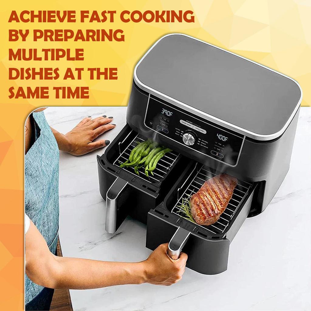 Решетка для гриля из нержавеющей стали для аэрофритюрницы, многоразовая, с антипригарным покрытием, вкладыш для аэрофритюрницы, набор аксессуаров для аэрофритюрницы с двойными отделениями для кухни