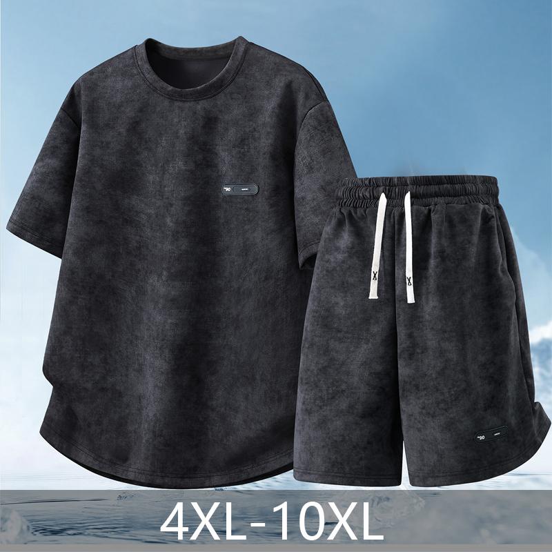 Большой размер 4XL-10XL Летний Повседневный Комплект из 2 предметов Мужские Футболки с Коротким Рукавом Комплекты с Свободными Шортами
