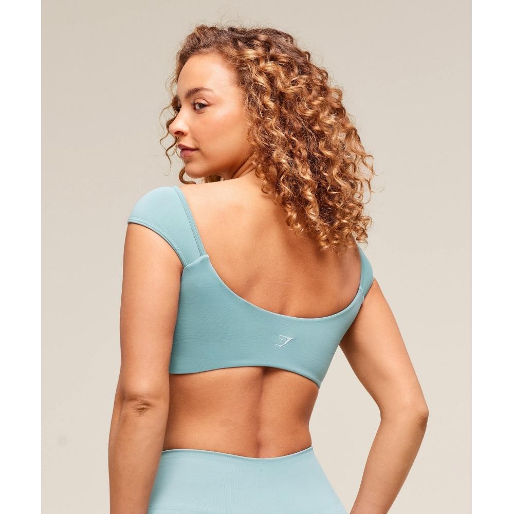 Gymshark Мягкий лифчик-бюстгальтер Sculpt Cap Sleeve Bralette Rest Blue B3b3a Udbb