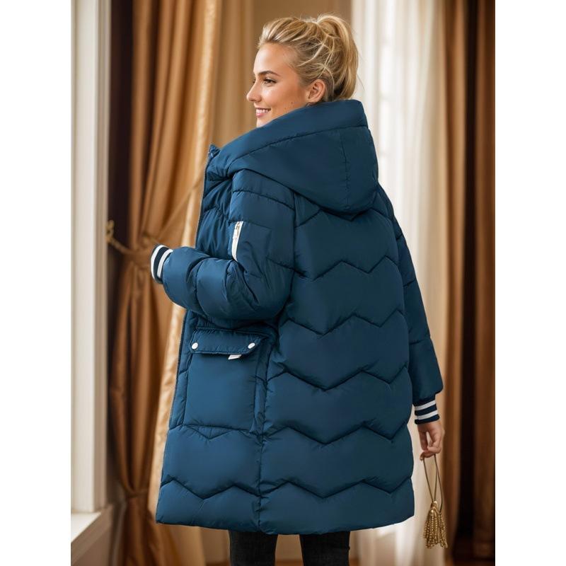 YYFS Женская мода повседневная осень-зима однотонная принт с длинным рукавом утолщенные средние куртки и пальто пуховики