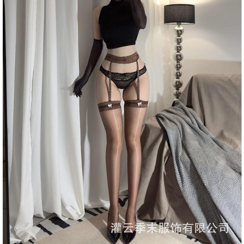 Sex underwear "Qingwan" D oily bow stockings suspenders integrated stockings sexy oily ultra-thin stockings