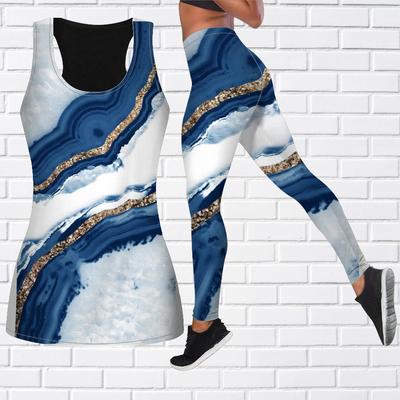 Темно-синий наряд для йоги с молнией и принтом для женщин, модные леггинсы для тренировок, спортивные повседневные штаны для фитнеса и йоги