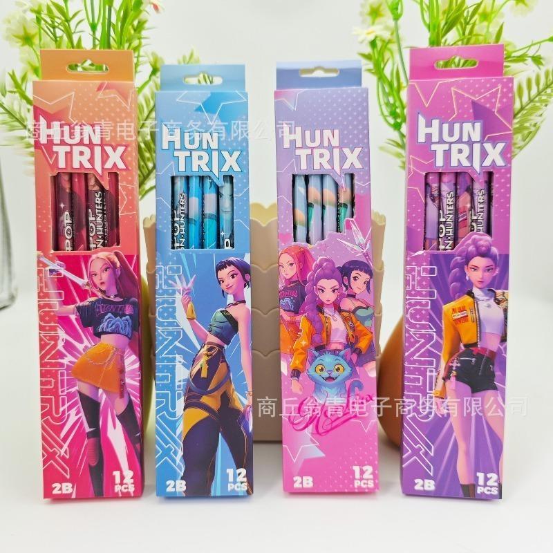 A Set of 12 Kpop Devil Hunter Huntrix 2B Graphite Pencils, Suitable for Schools, Offices, Painting and Sketching