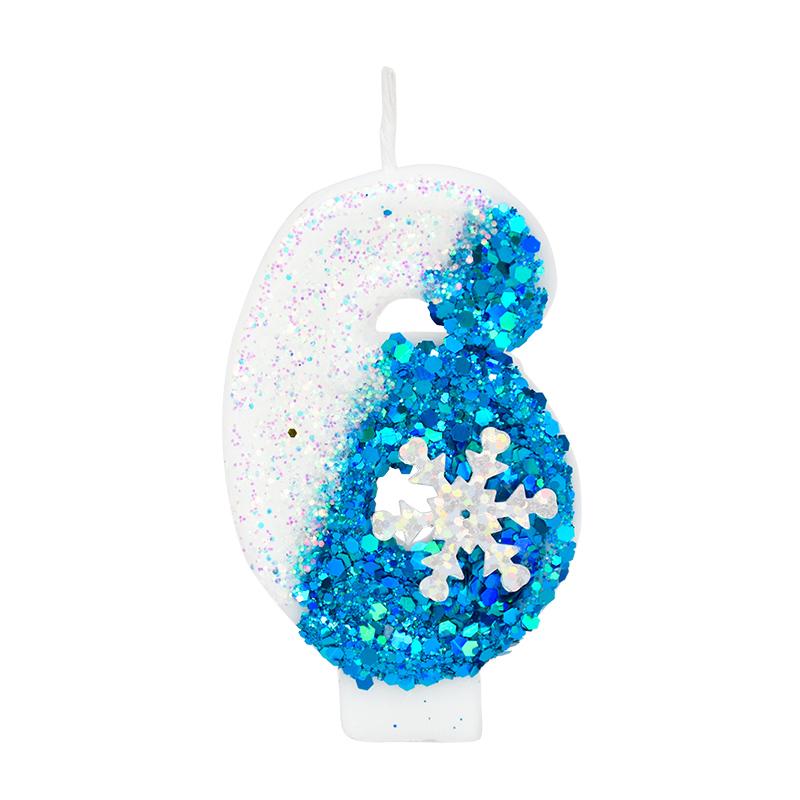 Свечи на день рождения Frozen с цифрами 0-9, блестящие синие снежинки, свечи для торта, детские, для девочек, на день рождения, украшения для торта, принадлежности
