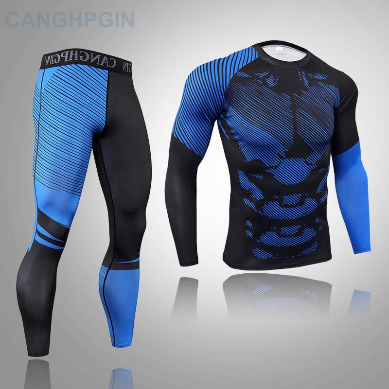 2 шт., комплект термобелья для мужчин Long Johns, леггинсы для фитнеса, компрессионный спортивный костюм, нижнее белье
