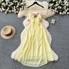 French Strap Chiffon Dress  3D Floral Backless Design Dress Trend Beach Women Fairycore Vacation  Long Sundress