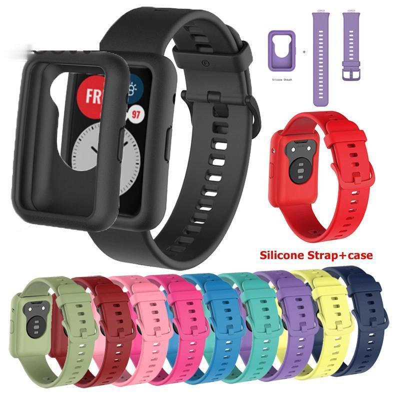 Силиконовый спортивный ремешок для часов Huawei, подходящий для фитнеса, умных часов, защитный чехол, комплект, сменный ремешок на запястье, браслет Correa