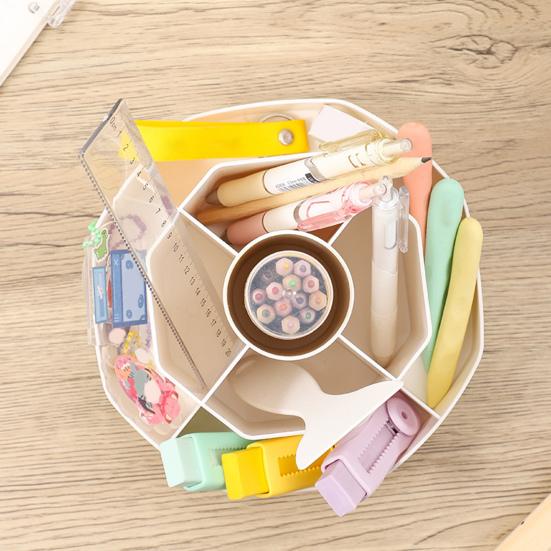 360-Degree Rotating Pen Holder Spinning Desk Organizer with 9 Tiered Compartments Multi-functional Makeup Brushes Holder for Office School Home