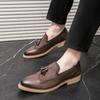 Fashion Fashion Tassel Derby Leather Men Shoes Black Brogue Slip On Solid Simple Dress Business Casual Party Wedding Flat Shoes For Man