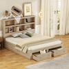 Double Bed Wooden Bed 160x200cm, Storage Bed with 2 Drawers and Storage Compartment, Functional Bed with Slatted Frame, Without Mattress