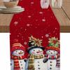 Рождественская красная скатерть-дорожка со снеговиком и снежинками, декор для столовой, покрытие для стола