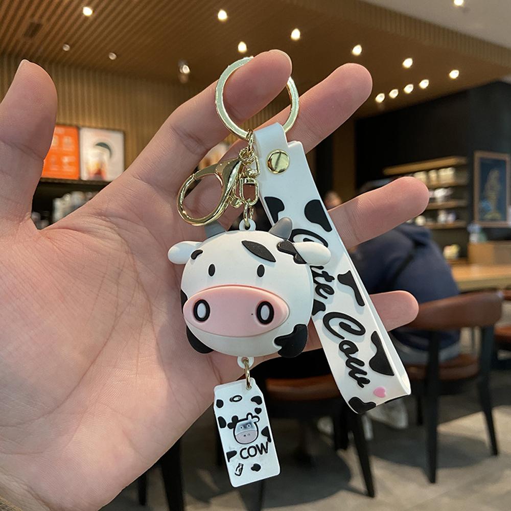 New Cute Car Key Cartoon Charm Bag Decoration Animal Keyrings Cow Keychains Silicone