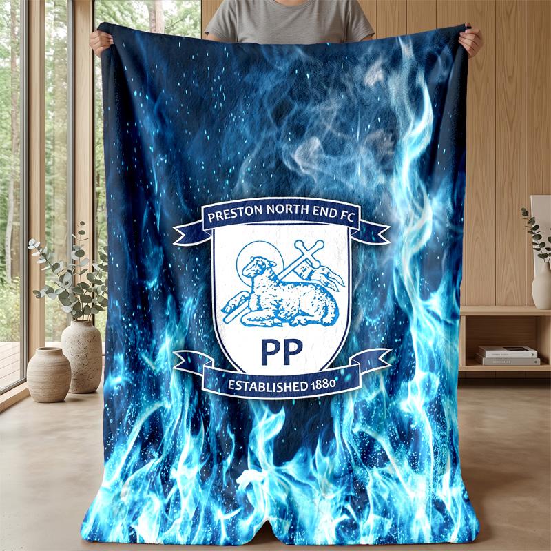 Preston North End Football Print Flannel Blanket, Soft Warm Lightweight Throw Blanket for Sofa Bed Camping